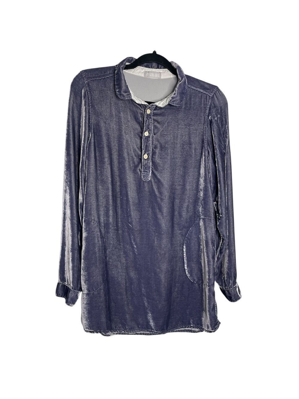 CP Shades Purple Velvet 1/4 Button Down Rayon & Silk Pocket Tunic Top, size S